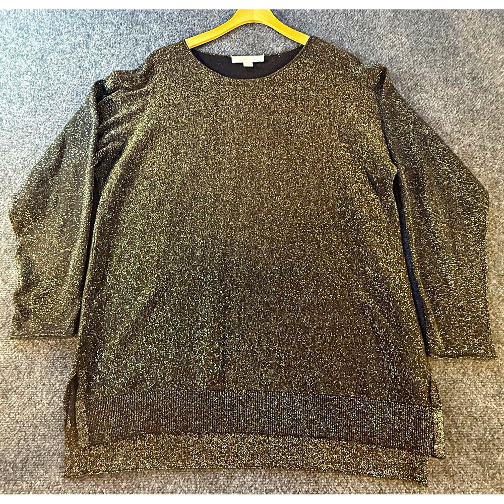 Michael Kors Women's L Black Gold Metallic Knit Sweater 3/4 Sleeve